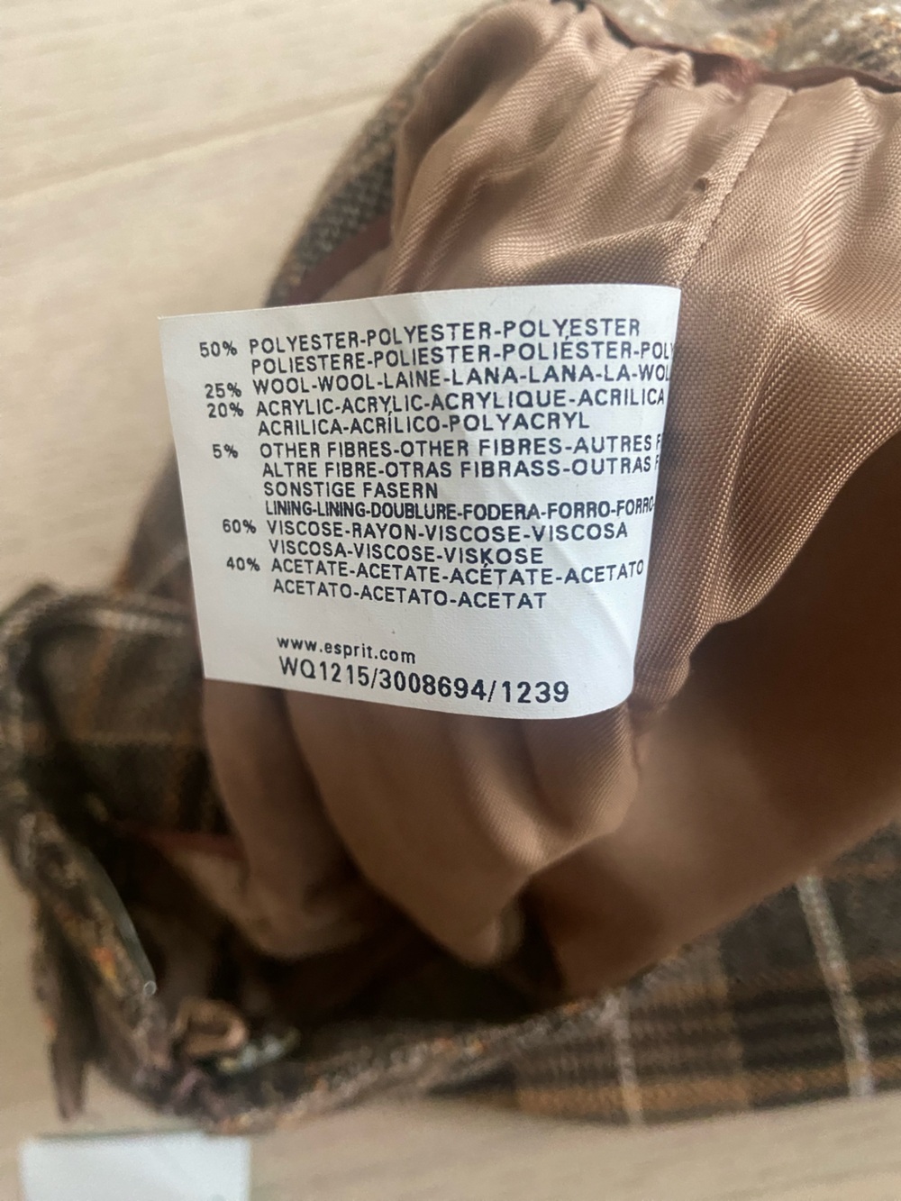 ESPRIT Plaid Pleated Mini Skirt 4 Brown Wool Blend Fall Y2K Preppy Academia EuC - Picture 5 of 8